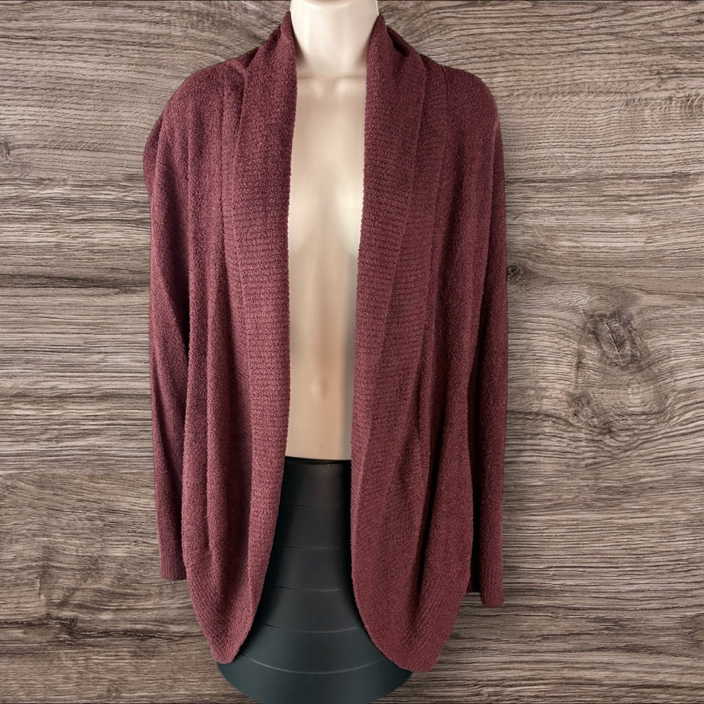 Barefoot Dreams CozyChic Lite Burgundy Pocket Cardigan Sweater Medium (916)